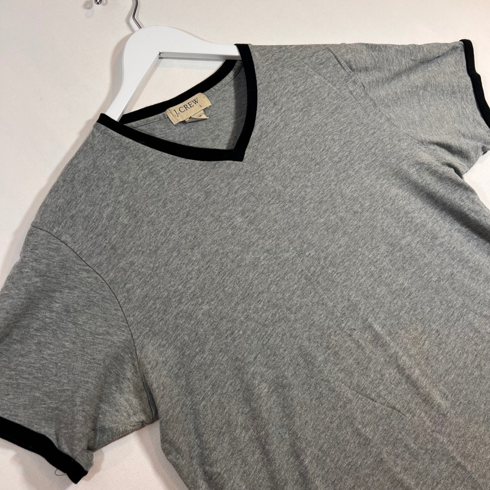 J.Crew Vintage Ringer T-Shirt Mens L Cotton Gray V-Neck Short Sleeve